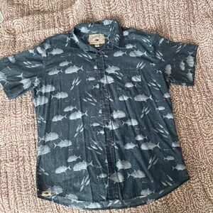 Men's Casual Short-Sleeve Button-Down Shirt - Navy Fish Print